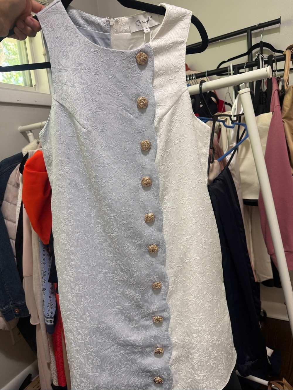 Bright The Label Colorblock Jacquard Mini Dress Scallop Gold Buttons Small